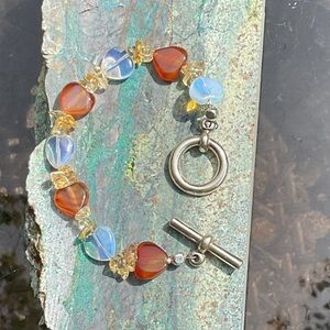 Elegant Opalite, Carnelian, and Lemon Quartz 925 Sterling Silver Bracelet